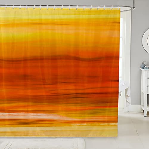 Loussiesd Gelber Duschvorhang Textil Farbverlauf Gelb Orange Duschvorhang 180x200cm Modernes Design Badezimmer Stoff für Teenie Boxen Badewannen Deko Minimalistische Linien wasserdichte Vorhänge von Loussiesd