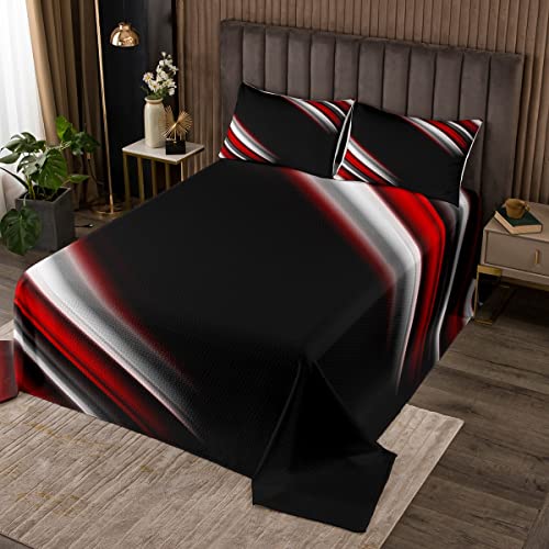 Loussiesd Geometrie Tagesdecke 240x260cm für Jungs Kinder Geometrisch Streifenlinien Steppdeckeative Modern Bettüberwurf Zusammenfassung Gradient Style Rot Schwarz Weiß Wohndecke 3Stück von Loussiesd