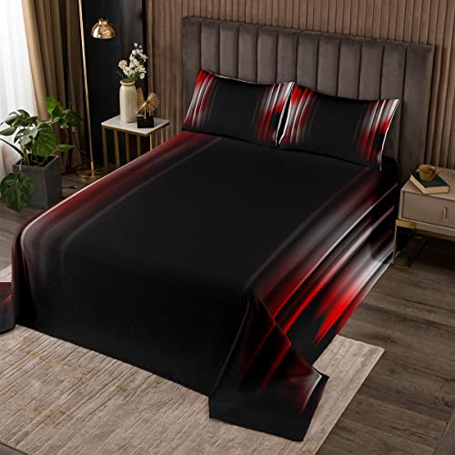 Loussiesd Geometrisch Abstract Ombre Tagesdecke 240x260cm Rot Grau Schwarz Striped Steppdecke Für Kinder Jungen Mädchen Wohndecke weich Modern Dekorative Bettüberwurf Dekor Doppelbett Gesteppt 3Stück von Loussiesd