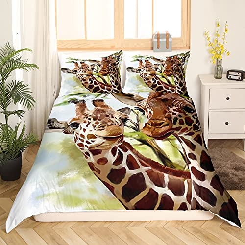 Loussiesd Giraffe Bettwäsche Set 155x220cm Safari Wildtiere Bettbezug Set Afrikanische Tierwelt Baumblatt Bettwäsche Set Digitaldruck Bettwäsche Mikrofaser Bettbezug Atmungsaktiv 2 Stück von Loussiesd