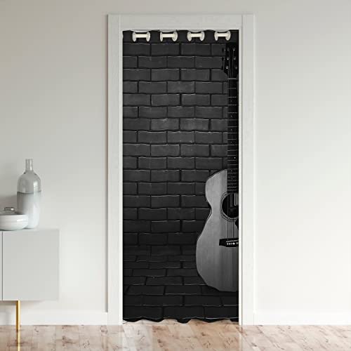 Loussiesd Gitarre Vorhang Rock Musik Vorhang für Innentür Raumteiler Musikal Datenschutz Schwarzout Türvorhang 86x203cm Gitarre Instruments Verdunkelung Verdunkelungsvorhang für Zimmer von Loussiesd