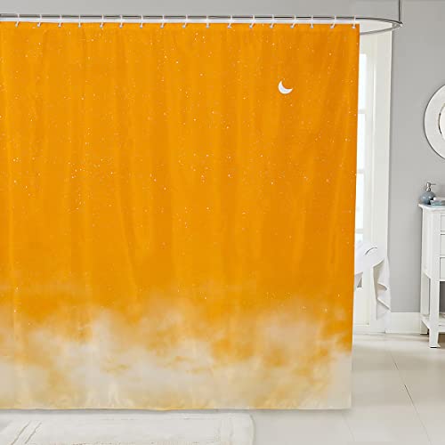 Glänzender Stern Druck Duschvorhang Textil Mond Sterne Himmel Duschvorhang 180x180cm Farbverlauf Orange Weiß Badezimmer Stoff Boxen Badewannen Deko Romantischer Stil wasserdichte Vorhänge von Loussiesd