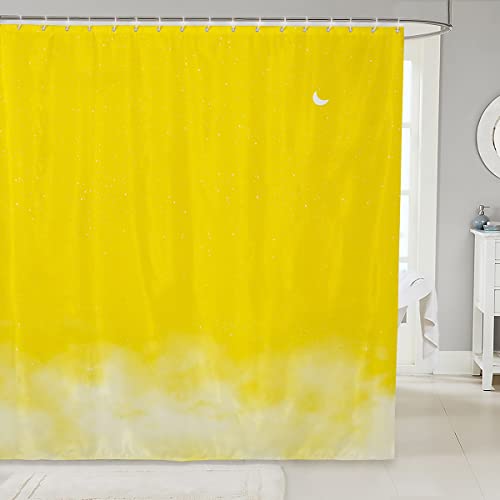 Loussiesd Glänzender Sternendruck Duschvorhang Textil Mond Stern Himmel Duschvorhang 180x210cm Farbverlauf Gelb Weiß Badezimmer Stoff Boxen Badewannen Deko Romantischer Stil wasserdichte Vorhänge von Loussiesd