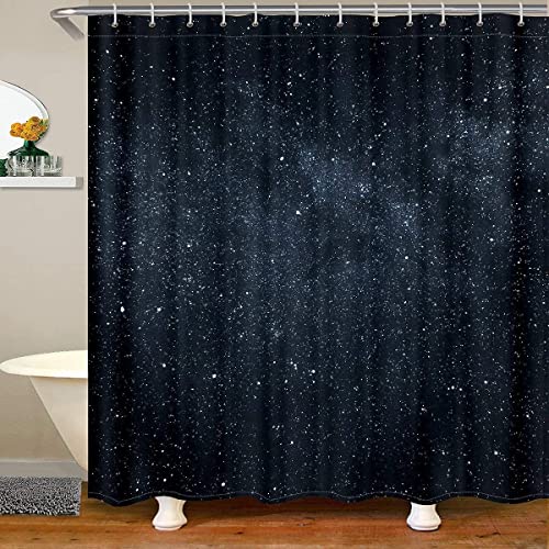 Loussiesd Glitter Galaxy Badezimmer Duschvorhang Außenraum Thema Duschvorhang Sternenhimmel Bad Vorhang für Stalls Badewannen Dekor Universum Planet Drucken Schwarz Wasserdichter Vorhang 180x200cm von Loussiesd