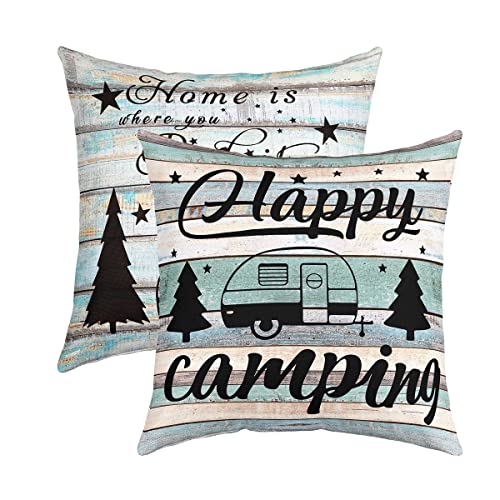 Loussiesd Glückliche Camping Kissenbezüge 2er Set Weiche Camper Kissenhülle Für Wohnzimmer Schlafzimmer Cartoon Camping Auto Dekorative Rustikale Holz Dekokissen für Sofa Stuhl Kissenbezug 40x40cm Loussiesd Glückliche Camping Kissenbezüge 2er Set Weiche Camper Kissenhülle Für Wohnzimmer Schlafzimmer Cartoon Camping Auto Dekorative Rustikale Holz Dekokissen für Sofa Stuhl Kissenbezug 40x40cm von Loussiesd