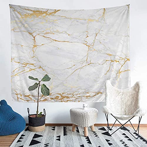 Loussiesd Goldener weißer Marmor gedruckt Wandteppich 150x200cm Marmor Muster Wandtuch Abstrakte Kunst Wandbehang Einfaches modernes Design Wandkunst von Loussiesd