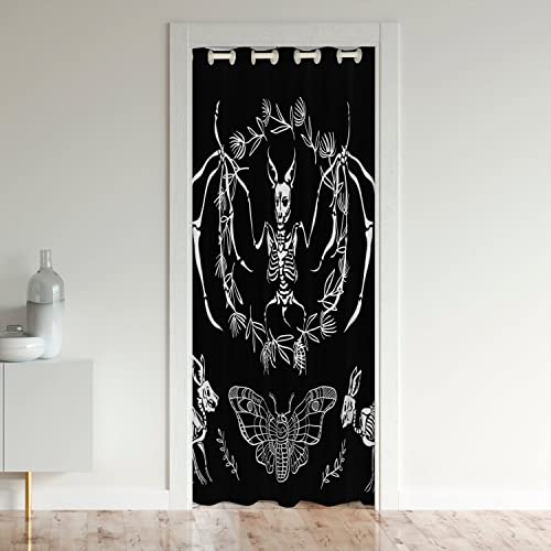 Loussiesd Gothic Türvorhang 86x203cm Vorhang für Innentür Raumteiler Halloween Thema Datenschutz Wärme Blockieren Verdunkelung Thermisch isoliert Türvorhang Skeleton Verdunkelung Gardinen Vorhangs von Loussiesd