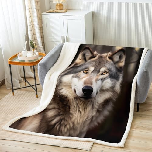 Loussiesd Grau Wolf Decke 130x150cm Wilde Tier Wölfe Flanell Fleecedecke für Kinder Jungen Mädchen Safri Tier Decke für Sofa Kuscheldecke Wildlife Wohndecke von Loussiesd