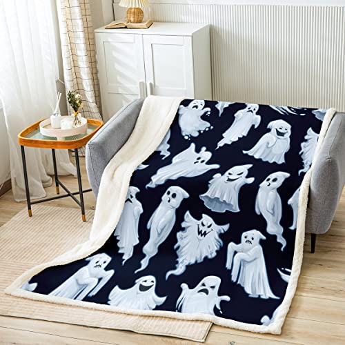 Loussiesd Halloween Decke 150x200cm Jungen Glücklich Halloween Wohndecke für Sofa Jugendliche Ultra weich Süßes oder Saures Kuscheldecke Süßes weißes Gespenst Schlafzimmer Dekor Flanell Fleecedecke von Loussiesd