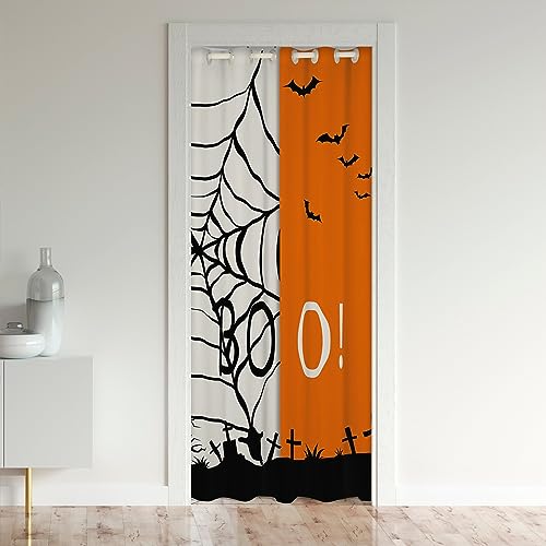 Loussiesd Halloween Türvorhang 106x203cm für Spider Web Raumteiler Vorhänge Gardinen Schwarz Bat 30%-50% Zimmer Dunkeln Schwarzout Vorhang Dekor Graveyard Orange Vorhang für Innentür Raumteiler von Loussiesd