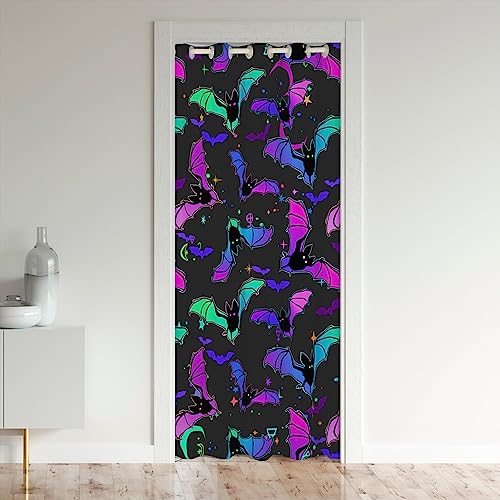 Loussiesd Halloween Türvorhang 132x203cm Kinder Trippy Bat Vorhang für Innentür Raumteiler für Schlafzimmer Wohnzimmer Stern Drucken Vorhang Tier Bunt Vorhang von Loussiesd