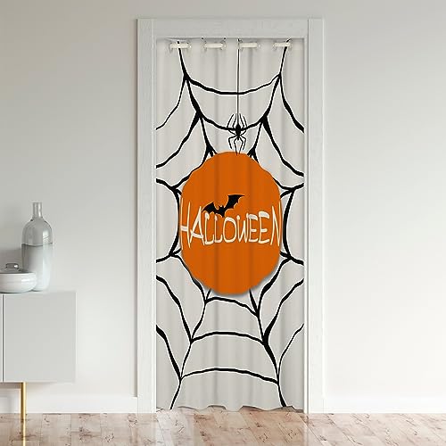 Loussiesd Halloween Türvorhang 150x203cm für Spider Web Raumteiler Vorhänge Gardinen Halloween Bat Muster 30%-50% Zimmer Dunkeln Schwarzout Vorhang Dekor Orange Vorhang für Innentür Raumteiler von Loussiesd