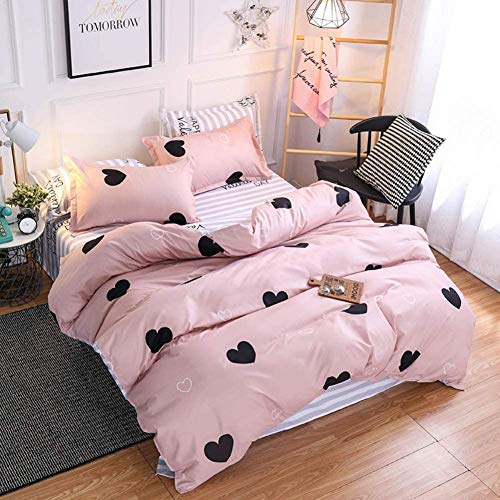 Loussiesd Herzen Rosa Bettwäsche 155x220 Mädchen Frauen Teenager Bettbezug Set Streifen Reversibel Bettwäsche Set mit 1 Kissenbezug für Kinderbettwäsche Mikrofaser Betten Set von Loussiesd