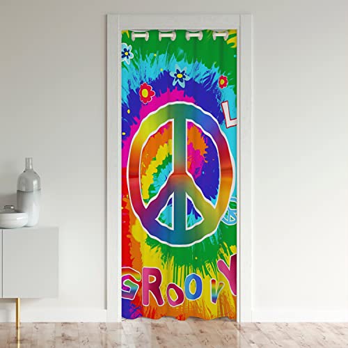 Loussiesd Hippie Peace Art Raumteiler Vorhänge Peace Sign Kunstwerke Türvorhang 86x203cm für Tür Privatsphäre Tie Dye Boho Hippie Bunt Floral Blumes Schrank Vorhang für Innentür Raumteiler Vorhang von Loussiesd