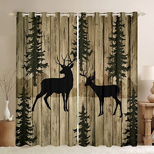 Loussiesd Hirschgeweih Blickdichte Vorhänge Jagd und Camping Vorhänge für Kinder Jungen Mädchen Lodge Cabin Fenstervorhang 260x140cm Rustikales Holzbrett Dekorativ von Loussiesd