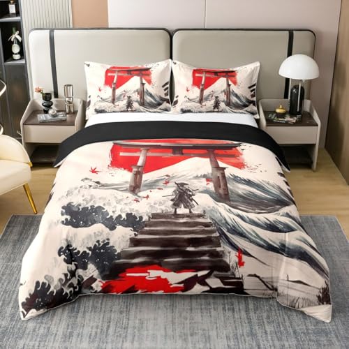 Loussiesd Japanese Ukiyoe 100% Baumwolle Bettwäsche Set 135x200cm für Kinder Jungen Mädchen Japanese Style Betten Japan Samurai Bettbezug Red Sunset Sea Waves Bettwäsche-Set Loussiesd Japanese Ukiyoe 100% Baumwolle Bettwäsche Set 135x200cm für Kinder Jungen Mädchen Japanese Style Betten Japan Samurai Bettbezug Red Sunset Sea Waves Bettwäsche-Set von Loussiesd