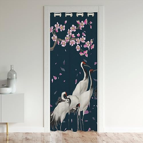 Loussiesd Japanese Ukiyoe Türvorhang 150x203cm Kirsche Blütes 30%-50% Raum Dunkeln Schwarzeut Isolierter Wärmevorhang Sakura Blume Vorhang für Innentür Raumteiler Crane von Loussiesd