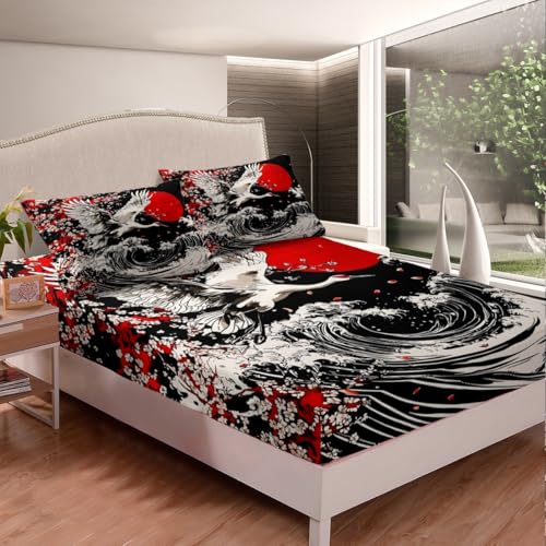 Loussiesd Japanische Welle Spannbettlaken 90x200cm Crane Japanischer Stil Spannbetttuch Exotische Orientalische Spannbetttuch Japanische Ukiyoe Traditionelle Retro Thema Bettlaken Set Loussiesd Japanische Welle Spannbettlaken 90x200cm Crane Japanischer Stil Spannbetttuch Exotische Orientalische Spannbetttuch Japanische Ukiyoe Traditionelle Retro Thema Bettlaken Set von Loussiesd
