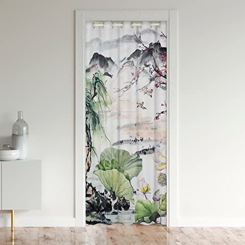 Loussiesd Japanischer Stil Türvorhang 106x203cm für Tür Privatsphäre Landschaft Scence Zimmer Divider Vorhang Abdeckungative Kirsche Blüte Schrank Vorhang für Innentür Raumteiler Ink Style Vorhang von Loussiesd