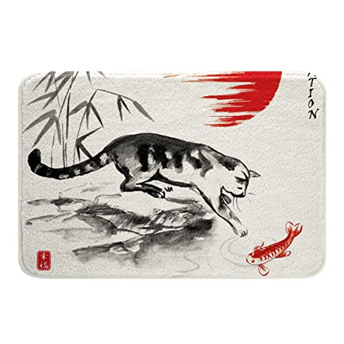 Loussiesd Japanisches Ukiyoe Badteppiche Japanische Katze Koi Badezimmerteppich Badematte 50x80cm für Kinder Jungen Mädchen Tinte Bambus Sonne Exotischer Stil Aquarell Badvorleger Loussiesd Japanisches Ukiyoe Badteppiche Japanische Katze Koi Badezimmerteppich Badematte 50x80cm für Kinder Jungen Mädchen Tinte Bambus Sonne Exotischer Stil Aquarell Badvorleger von Loussiesd