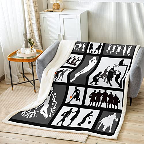 Loussiesd Jungen Basketball Kuscheldecke Basketball Wettkampfspiele Decke 75x100cm für Kinder Männer Sport Thema Wohndecke Geometrisch Schwarz Dekor Schlafzimmer Kollektion Flanell Fleecedecke von Loussiesd