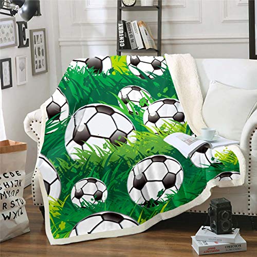 Loussiesd Jungen Fußball Kuscheldecke 130x150cm Sportthema Wohndecke für Kinder Fußballmuster Flanell Fleecedecke Atmungsaktives Geschenk für Fußballspieler Decke von Loussiesd