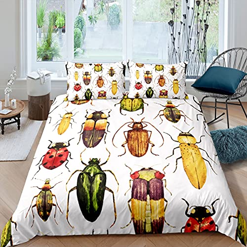 Loussiesd Käfer Bettwäsche Set 135x200cm für Mädchen Jungen Kinder Bunte Käfer Dekor Betten Set Kinder Fehler Bettbezug Set Helle Beschwingte Raumdekor Natur Tier Bettwäsche Kollektion 2St von Loussiesd