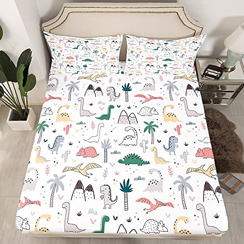 Loussiesd Karikatur Dinosaurier Spannbettlaken 90x200cm für Kinder M?dchen Jungen Niedlich Dino Dekor Bettlaken Set Kawaii Tier Sch?ne Jugendliche Schlafzimmer Dekor Spannbetttuch 1 Kissenbezug von Loussiesd