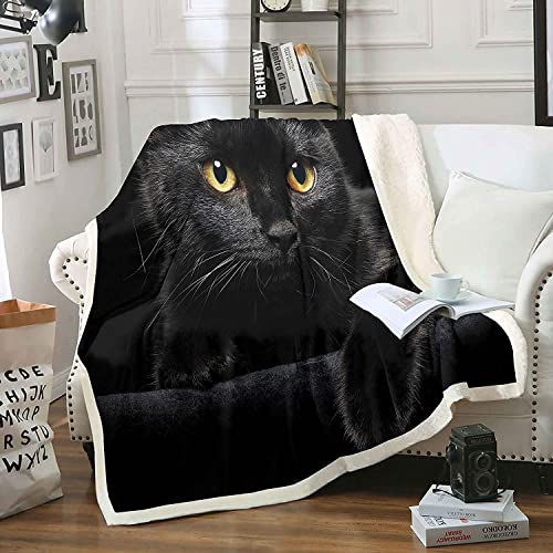 Loussiesd Katze Haustier Katzen Muster Decke 75x100cm Nettes K?tzchen Kuscheldecke für Kinder Kinder Leicht Mikrofaser Flanell Fleecedecke Mysterious Schwarze Katze Wohndecke Dekor von Loussiesd