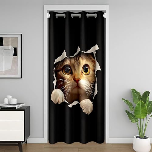 Loussiesd Katze Türvorhang 106x203cm 3D Tier Druck Vorhang Kinder Niedliche Katze Vorhang Tier Haustier Vorhang für Junge Mädchen Vorhang Orange Katze Isolierter Wärmevorhang Schwarz von Loussiesd