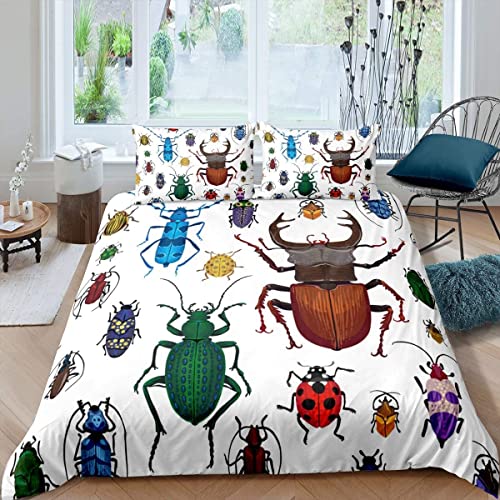 Loussiesd Kinder Bug Bettwäsche 135x200cm Fliegend Insekten Muster Bettbezug Set für Jungen Mädchen Buntes Käfer Dekor Bettwäsche Natur Tier Bettbezug Set mit 1 Kissenbezug 80x80cm von Loussiesd