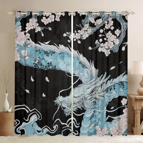 Loussiesd Kinder Drache Vorhänge 137x117cm Jungen Mädchen Loong Japanischer Stil Vorhänge Kirschblüten Fenstervorhang Japanische Ukiyoe Fenstervorhang Loussiesd Kinder Drache Vorhänge 137x117cm Jungen Mädchen Loong Japanischer Stil Vorhänge Kirschblüten Fenstervorhang Japanische Ukiyoe Fenstervorhang von Loussiesd