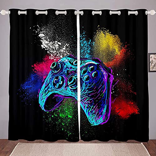 Loussiesd Kinder Gamepad Vorhang 137x117cm Gamecontroller Blickdicht Vorhänge Dekor Modern Gamer Fenstervorhang Wohnzimmer Für Jungen Erwachsene Spieler Spielekonsole Bunte Tie Dye Vorhänge Dekor von Loussiesd