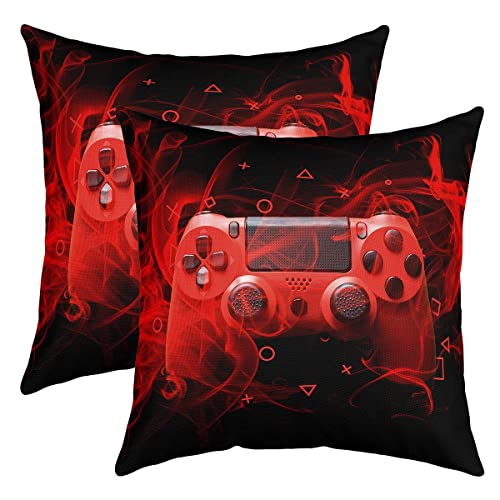 Loussiesd Kinder Gamer Kissenbezug 45x45cm Game Schlafzimmer Dekor Kissenhülle Videospiel Controller Sofakissen Couchkissen Jugend Spielekonsole Dekokissen Rot Schwarz Geometrie Kissenhülle Rot von Loussiesd