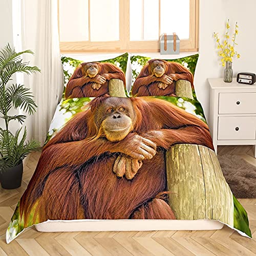 Loussiesd Kinder Gorilla Bettwäsche Set für Mädchen Jungen Erwachsene Braun Wildtier Bettwäsche 135x200cm Natur Tierwelt Bettbezug Room Decor 3D Gorilla AFFE Betten Set Dekoratives 2 Stück von Loussiesd