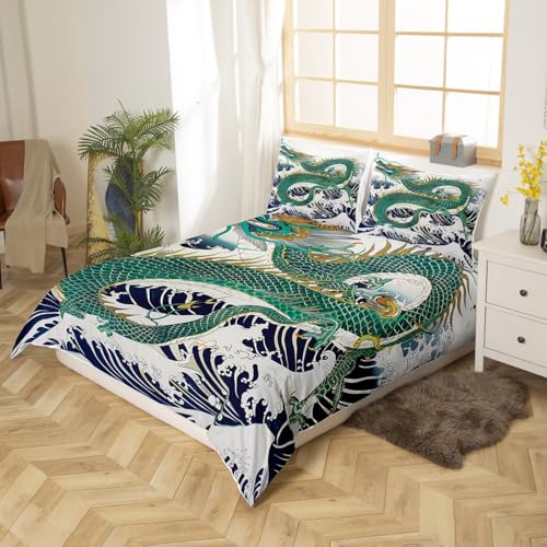 Loussiesd Kinder Grün Drache Bettwäsche Set 135x200cm Jungen Mädchen Japanische Welle Betten Set Loong Japanischer Stil Bettbezug Set Japanische Ukiyoe Bettdeckenbezug Loussiesd Kinder Grün Drache Bettwäsche Set 135x200cm Jungen Mädchen Japanische Welle Betten Set Loong Japanischer Stil Bettbezug Set Japanische Ukiyoe Bettdeckenbezug von Loussiesd