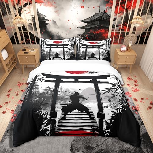 Loussiesd Kinder Japanische Baumwolle Bettwäsche Set 200x200cm Jungen Mädchen Rot Sonnenuntergang Betten Japan Japanischer Stil Bettbezug mit Reißverschluss Tinte und Waschen Bambus Bettdeckenbezug Loussiesd Kinder Japanische Baumwolle Bettwäsche Set 200x200cm Jungen Mädchen Rot Sonnenuntergang Betten Japan Japanischer Stil Bettbezug mit Reißverschluss Tinte und Waschen Bambus Bettdeckenbezug von Loussiesd