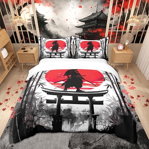 Loussiesd Kinder Japanische Baumwolle Bettwäsche Set 220x240cm Jungen Mädchen Rot Sonnenuntergang Betten Japanischer Stil Bettbezug mit Reißverschluss Tinte und Waschen Bambus Bettdeckenbezug Loussiesd Kinder Japanische Baumwolle Bettwäsche Set 220x240cm Jungen Mädchen Rot Sonnenuntergang Betten Japanischer Stil Bettbezug mit Reißverschluss Tinte und Waschen Bambus Bettdeckenbezug von Loussiesd
