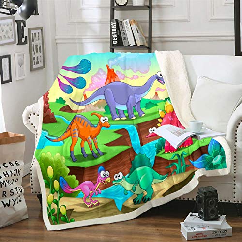 Loussiesd Kinder Karikatur Dinosaurier Kuscheldecke 130x150cm für M?dchen Jungen Niedlich Bunt Dino Wohndecke Dschungeltiere Muster Flanell Fleecedecke Natur Wildlife Decke von Loussiesd