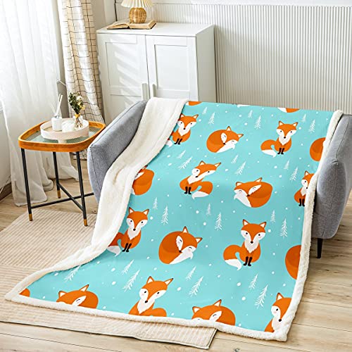 Loussiesd Kinder Kuscheldecke Karikatur Fuchs Drucken Decke 130x150cm Flanell Fleecedecke Tier Thema Wohndecke Ultraweiche Bequeme Mikrofaser Waldfuchs Muster für Frauen M?nner Schlafzimmer von Loussiesd