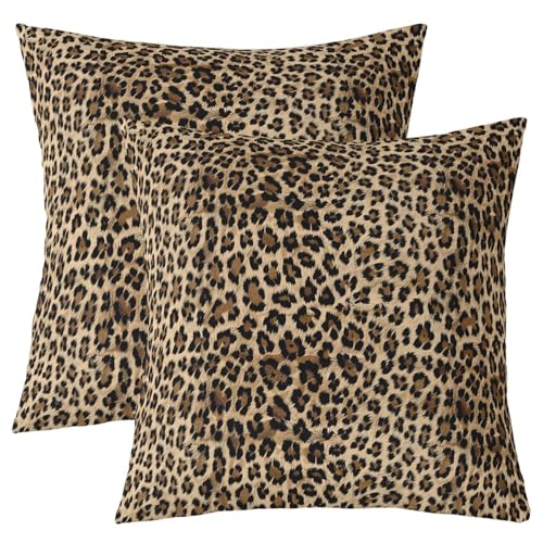 Loussiesd Kinder Leopard Print Kissenbezüge 60x60cm, Rindsleder Kissenhülle Jungen Mädchen Braun Kuhfell Kissenbezug Tier Sofakissen Couchkissen 2er Set Kinder Weich KissenhülleWeich von Loussiesd
