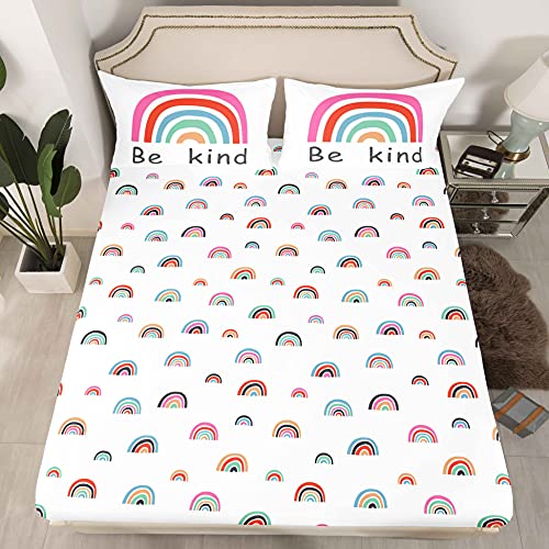 Loussiesd Kinder Netter Regenbogen Spannbettlaken 140x200cm für Mädchen Jungen Kinder Regenbogen Druck Bettlaken Set Dekorative Karikatur Bunte Muster Spannbetttuch Kissenbezug Set Mehrfarbig 2St von Loussiesd