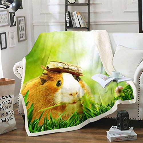 Loussiesd Kinder Niedliches Meerschweinchen Kuscheldecke 130x150cm Schönes Meerschweinchen Muster Wohndecke 3D Tier Haustier Flanell Fleecedecke Atmungsaktives Grünes Gartenthema von Loussiesd