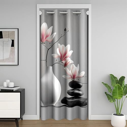 Loussiesd Kinder Zen Spa Türvorhang 86x203cm Blume Blumenmuster Vorhang für Jungen Mädchen Zen Basalt Steine Vorhang für Tür Privatsphäre Yoga Meditation Design Vorhang für Innentür Raumteiler von Loussiesd