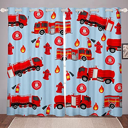 Loussiesd Kinderauto Fenstervorhang 137x117cm Jungen Feuerwehr Blickdichte Vorh?nge Rotes Feuerwehrauto Fahrzeug Muster Vorh?nge für M?dchen Kinder Jugendliche Schlafzimmer Dekor von Loussiesd