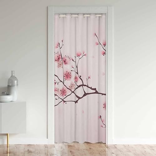 Loussiesd Kirsche Blüte Türvorhang 106x203cm Japanese Sakura Floral Schrank Türvorhang für Schlafzimmer Rosa Blume 30%-50% Schwarzout Vorhang für Innentür Raumteiler Fenstervorhang von Loussiesd