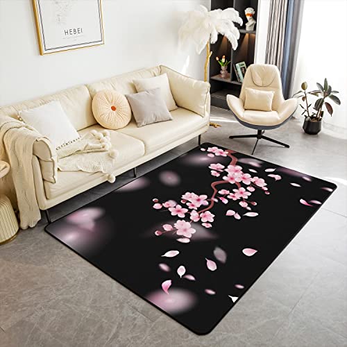 Loussiesd Kirsche Blüten Weich Teppich 150x200cm Japanisch Style Modern Teppich Wetterfest Dekor Sakura Blume Indoor Fußmatte für Küche und Balkon Floral Botanische Rosa Schwarz Outdoor Teppich Loussiesd Kirsche Blüten Weich Teppich 150x200cm Japanisch Style Modern Teppich Wetterfest Dekor Sakura Blume Indoor Fußmatte für Küche und Balkon Floral Botanische Rosa Schwarz Outdoor Teppich von Loussiesd