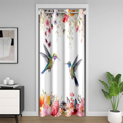 Loussiesd Kolibri Türvorhang 86x203cm Tropical Vögel Vorhang für Innentür Raumteiler Kolibri Blumen 30%-50% Isolierter Wärmevorhang Blühend Iris Blumen Vorhang von Loussiesd