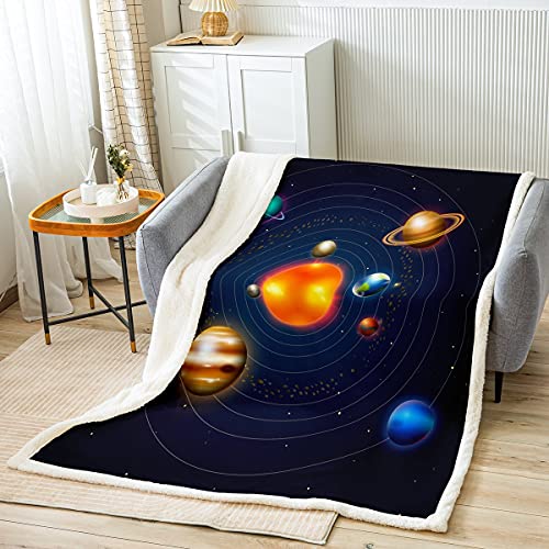 Loussiesd Kosmische Astronomie Dekorativer Decke 150x200cm Sonnensystem Planeten Muster Kuscheldecke Universum Drucken Wohndecke für Kinder Jungen Schlafzimmer Bunte Dekor Flanell Fleecedecke von Loussiesd