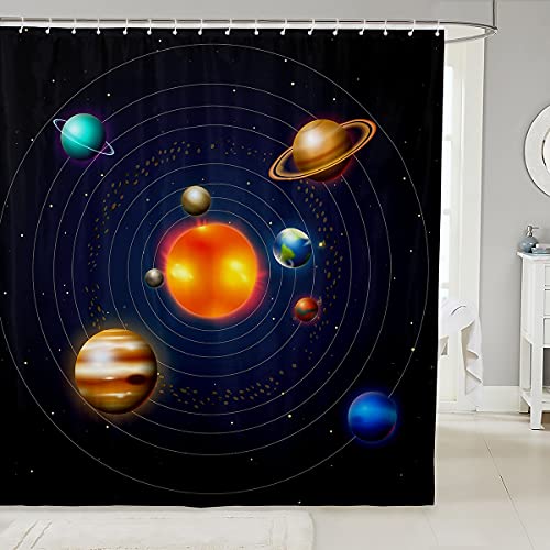 Loussiesd Kosmische Astronomie Dekorativer Duschvorhang 180x210cm Sonnensystem Planeten Muster Duschvorhang Textil Universum Drucken für Kinder Jungen Badezimmer Bunte Dekor von Loussiesd